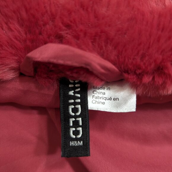 H&M Divided Cerise Pink Faux Fur Coat Size Medium NWOT - Picture 5 of 7